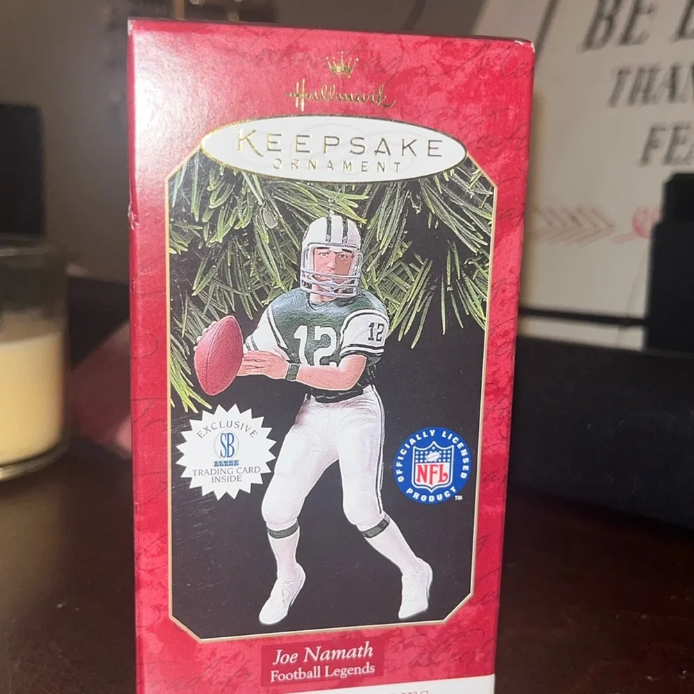 VINTAGE 1997 Hallmark JOE NAMATH Keepsake Ornament & Card Football Legend EUC